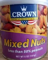 Amount of sugar in Crown Mixed Nuts Less Than 50% Peanuts