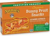 Suhkru kogus sees Annies organic bunny fruit snacks sunny citrus pouches