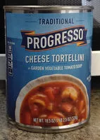 Suhkru kogus sees Progresso Traditional Cheese Tortellini in Garden Vegetable Tomato Soup