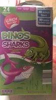 Sokerin määrä sisällä Dinos And Sharks Fruit Flavored Snacks, Strawberry, Orange, Grape, Lemon, Lime