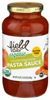 İçindeki şeker miktarı Field day, organic pasta sauce, garden vegetables