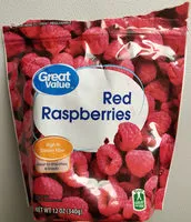 Количество сахара в Great Value Frozen Whole Red Raspberries, 12 oz