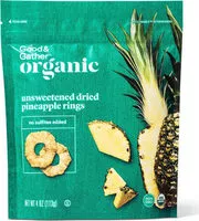 Suhkru kogus sees Organic dried unsweetened pineapple ring snacks