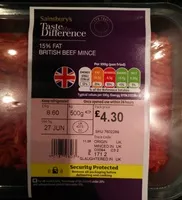 चीनी की मात्रा 15% fat British Beef Mince