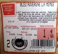 入っている砂糖の量 Bleu Auvergne La Mémée