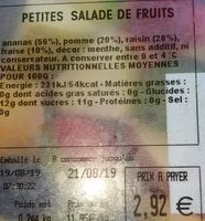 İçindeki şeker miktarı Petites salade de Fruits
