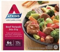 चीनी की मात्रा Beef teriyaki stir-fry tender beef with broccoli, green beans, red bell peppers and carrots in a teriyaki sauce