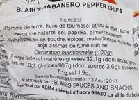 Suhkru kogus sees Habanero cooked potato chips