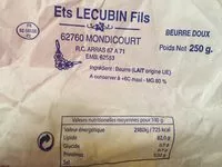 Sucre et nutriments contenus dans Ets lecubin fils