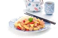 चीनी की मात्रा Poulet aux ananas avec riz et légumes