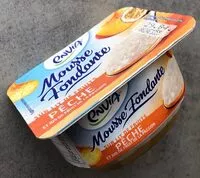 Zuckermenge drin Mousse Fondante sur lit de fruits pêche et jus de fruit de la passion