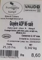 入っている砂糖の量 Fromage Kämpf