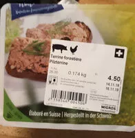 入っている砂糖の量 Terrines forestière