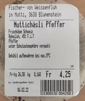 入っている砂糖の量 Mutti-Chäsli Pfeffer