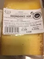 İçindeki şeker miktarı Abondance AOP Lait cru