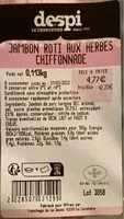 入っている砂糖の量 Jambon rôti aux herbes
