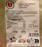 Quantité de sucre dans Jambon cuit supérieur avec couenne 4 tranches