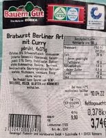 入っている砂糖の量 Bratwurst Berliner Art mit Curry