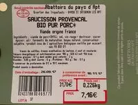 Sucre et nutriments contenus dans Abattoirs du pays d apt