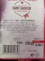 Quantité de sucre dans saucisse fine campagne