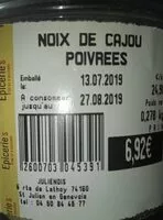 Quantité de sucre dans Noix de cajou poivrées