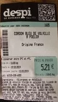 Jumlah gula yang masuk Cordon bleu de volaille