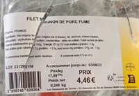 Suhkru kogus sees Filet mignon de porc fumé