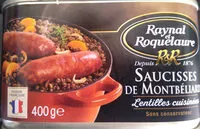 चीनी की मात्रा Saucisses de Montbéliard - Lentilles cuisinées