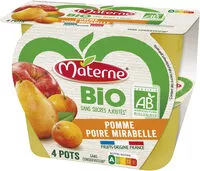 Suhkru kogus sees MATERNE Compotes Coupelles BIO Pomme Poire Mirabelle 4x100g