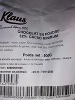 Jumlah gula yang masuk Chocolat en poudre