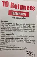 Amount of sugar in 10 Beignets Framboise sans huile de palme