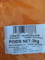入っている砂糖の量 Orange à jus Valencia Late, calibre 6/7 Catégorie 1