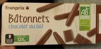 चीनी की मात्रा batonnets chocolat au lait bio