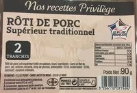 Sucre et nutriments contenus dans No recette privilege