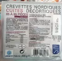 चीनी की मात्रा Crevettes nordiques cuites décortiquées