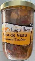 入っている砂糖の量 Axoa de veau au piment d'Espelette