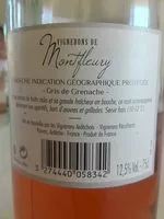 Quantité de sucre dans Gris de Grenache IGP Ardèche 2012