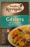 Sucre et nutriments contenus dans Volailles de korrigan