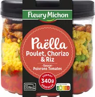Zuckermenge drin Paëlla poulet, riz & chorizo, sauce poivrons tomates