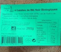 Quantité de sucre dans 4 galettes de blé noir biologiques