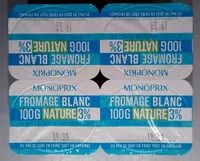 Quantité de sucre dans Fromage Blanc Nature 3%