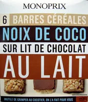 Barres cereales noix de coco sur lit de chocolat au lait