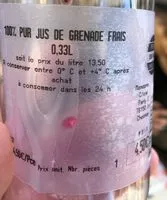 入っている砂糖の量 Jus frais de grenade
