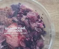 Suhkru kogus sees Saumon fumé houmous, mélange de choux, riz noir