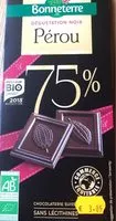 Suhkru kogus sees Dégustation noir Pérou 75%