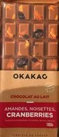 Suhkru kogus sees Chocolat au lait amandes, noisettes, cranberries