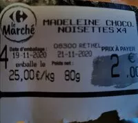 Quantité de sucre dans Madeleines choco noisettes