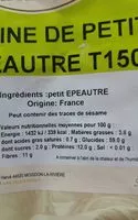 入っている砂糖の量 Farine petit épeautre T150