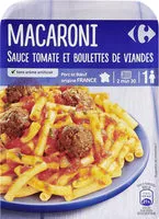 Suhkru kogus sees Macaroni sauce tomate et Boulettes de viande