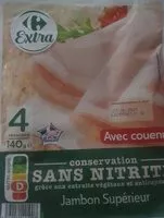 Quantité de sucre dans Jambon avec couenne conservation sans nitrite grâce aux extraits végétaux et antioxydants